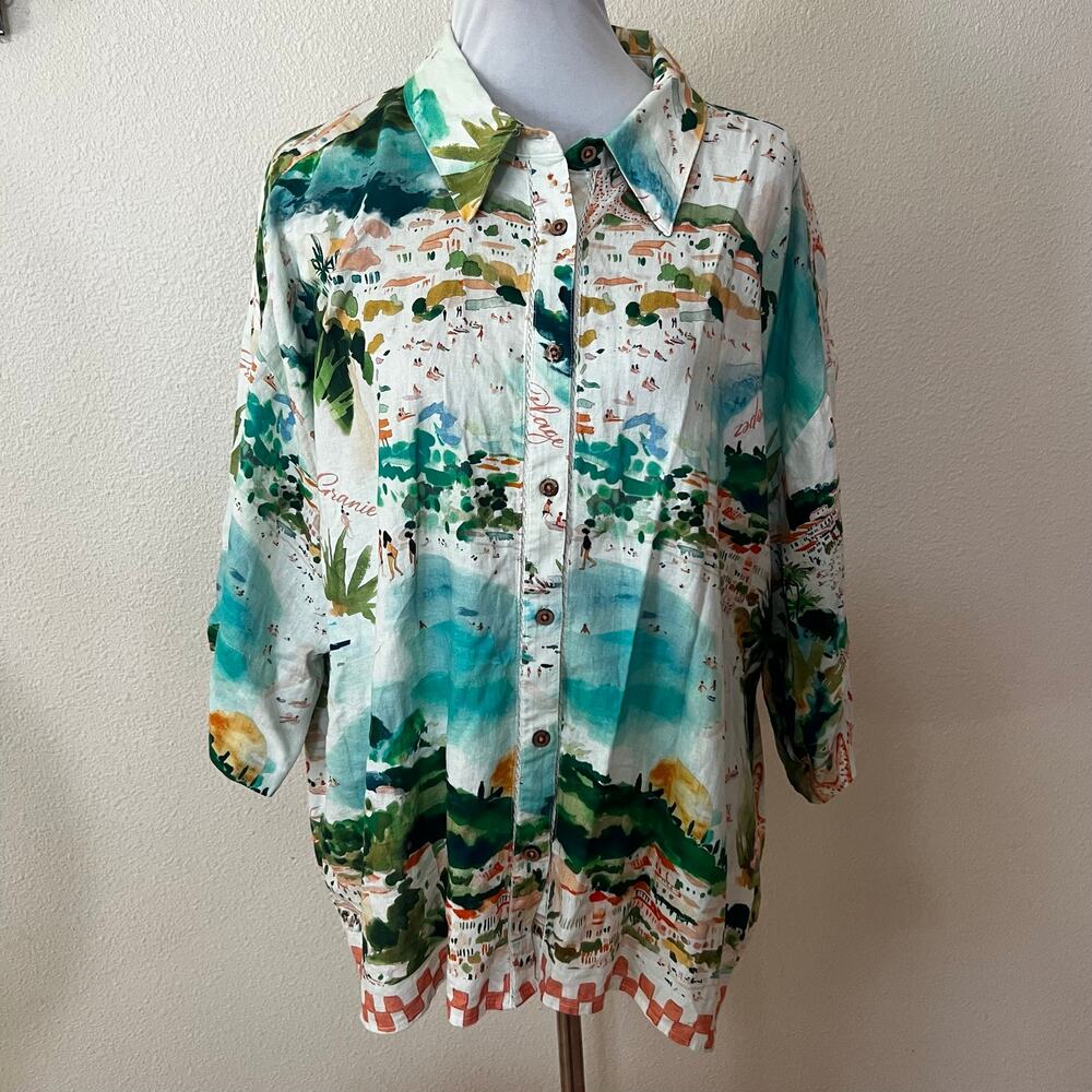 Anthropologie | Celandine Linen Blend Coastal Buttondown Shirt WOMENS XL